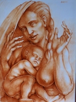 Madonna del latte - Piastrella in maiolica dipinta a mano cm h. 40x30. Collezione privata